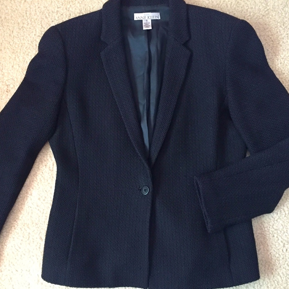 Anne Klein Navy Blue 100% Cotton "Boucle" jacket